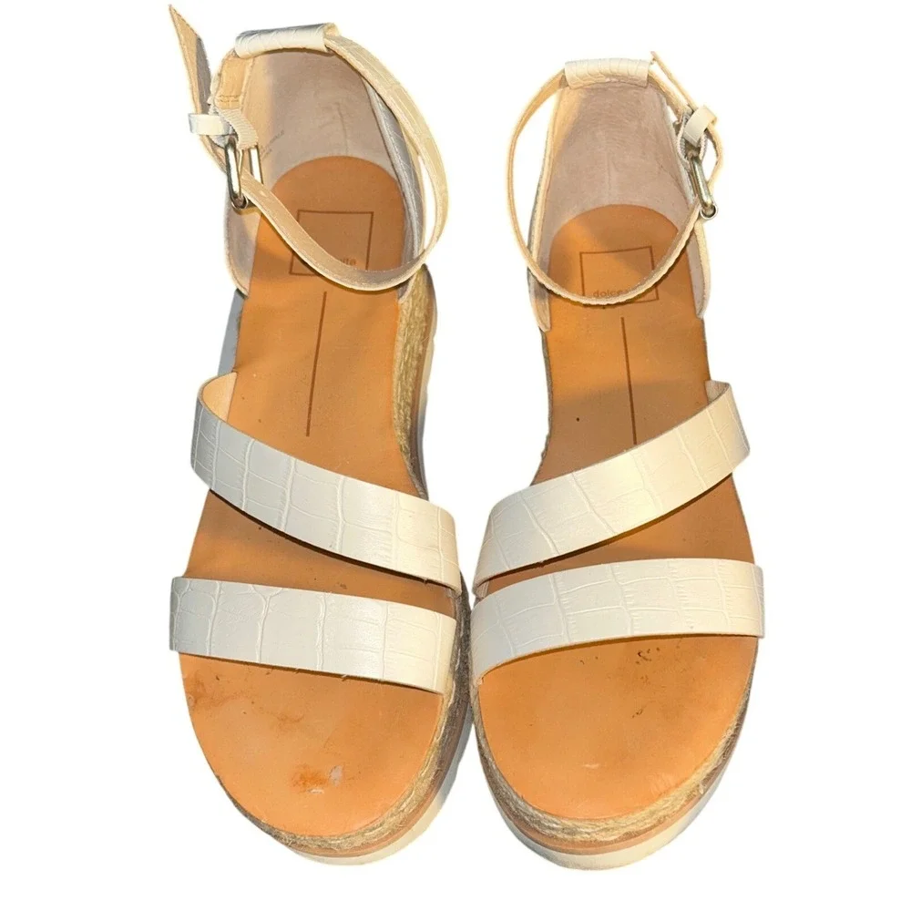 Dolce Vita White Croc Embossed Espadrille Wedge Sandals Platform Buckle Sz 9M